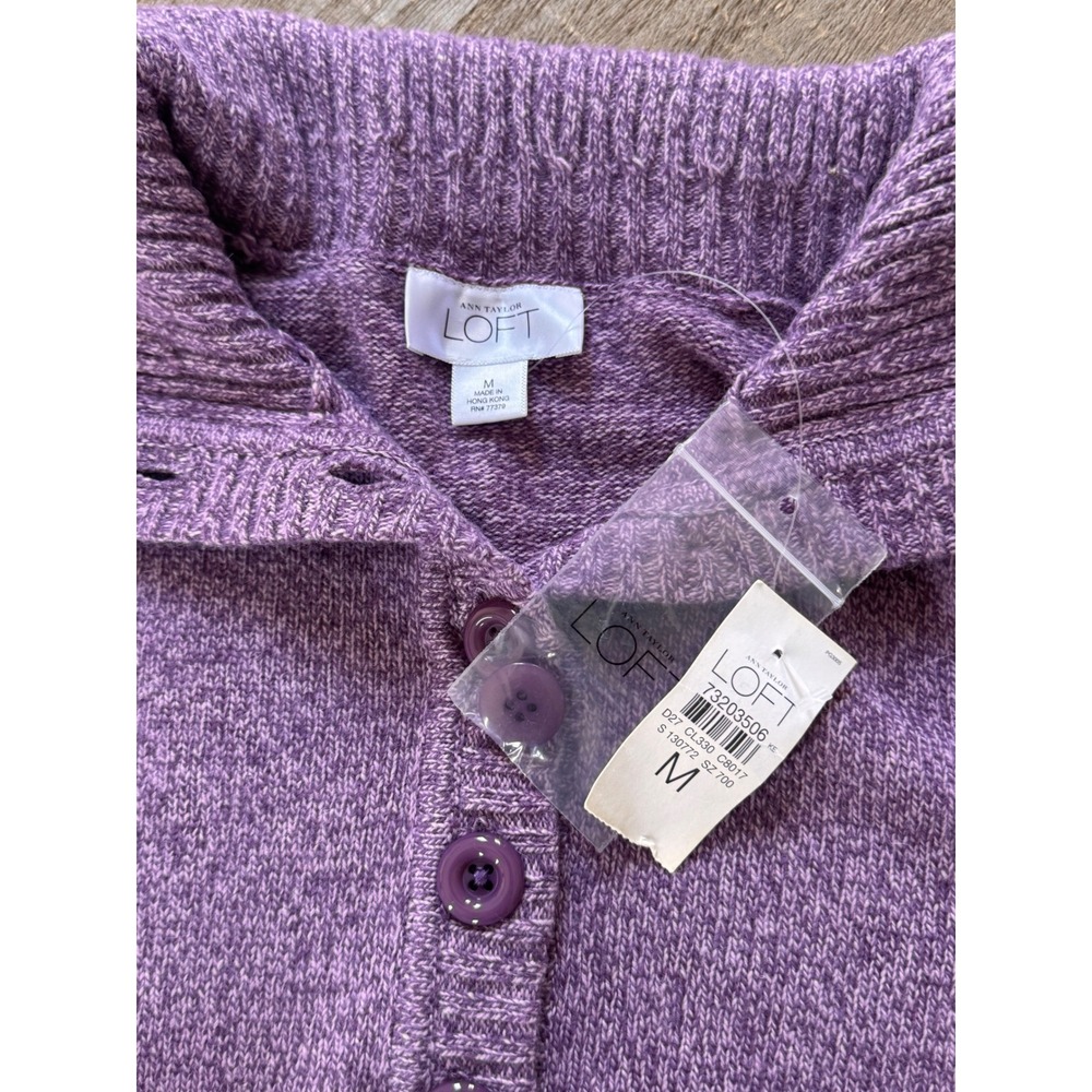 NWT Vintage Ann Taylor LOFT Wool Angora Cashmere Sweater Purple Henley sz M cozy - Picture 6 of 8